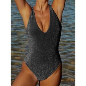 Berlook Black Lurex Cross‎ Back One-Piece Swimsuit NWT size xl